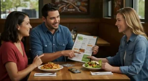 Server showing allergen menu to guest