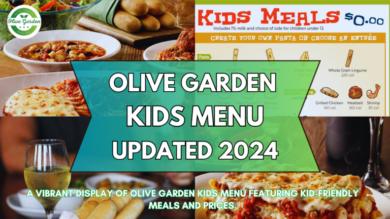 A vibrant display of Olive Garden Kids Menu featuring kid-friendly meals and prices.