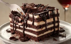 Chocolate Brownie Lasagna layered with brownie and whipped cream